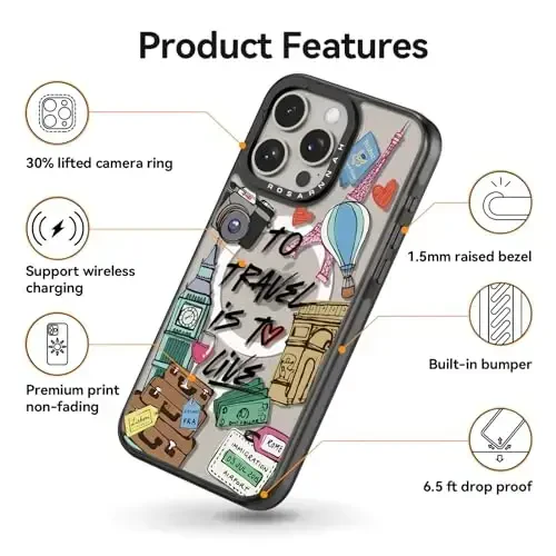 casevivid Magnetic for iPhone 15 Pro Max Magsafe Case Cute Aesthetic - Durable Shockproof 6.6 ft Drop Impact Phone Case Cover with Funny Fashion to Travel is to Live 6.7