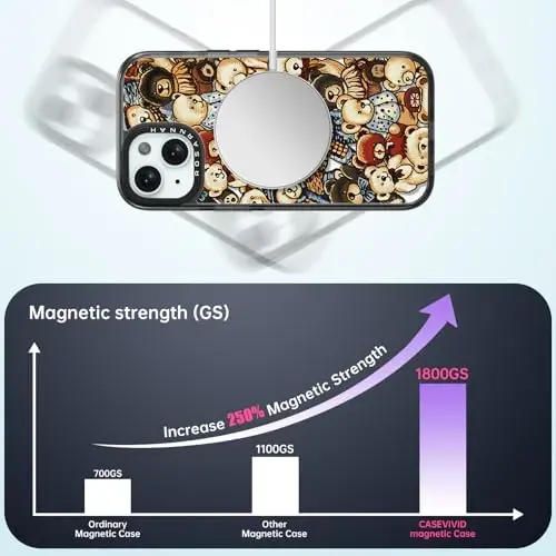 casevivid Магнитный чехол для iPhone 15 Magsafe, милый эстетичный — прочный противоударный чехол для телефона при падении с высоты 2 м с забавным модным медведем, 6,1 дюйма, черный - 2