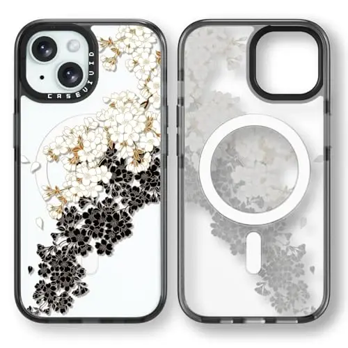 casevivid Магнитный чехол для iPhone 15 Magsafe, милый эстетичный — прочный противоударный чехол для телефона при падении с высоты 2 м с забавным модным рисунком сливы 6,1 дюйма, черный - 1