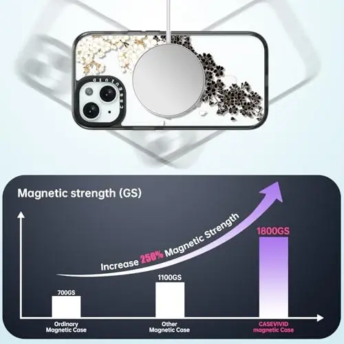 casevivid Магнитный чехол для iPhone 15 Magsafe, милый эстетичный — прочный противоударный чехол для телефона при падении с высоты 2 м с забавным модным рисунком сливы 6,1 дюйма, черный - 2