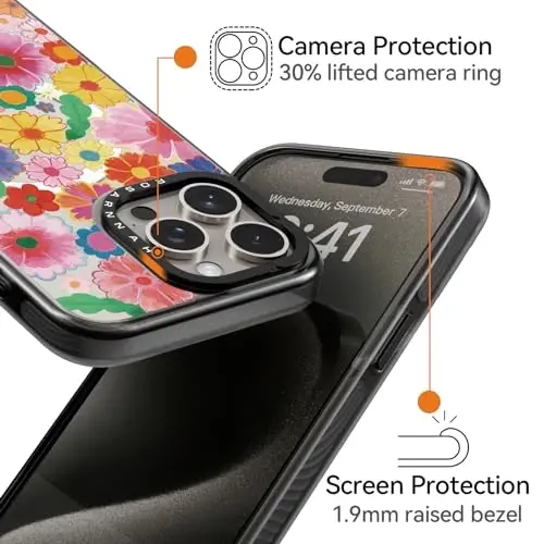 casevivid Магнитный чехол для iPhone 15 Pro Max Magsafe, милый эстетичный — прочный противоударный чехол для телефона при падении с высоты 6,6 футов с забавными модными разноцветными цветами 6,7 дюйма, черный - 3