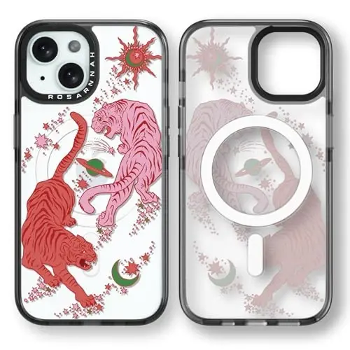 casevivid Магнитный для iPhone 15 Чехол Magsafe Милый эстетичный - Прочный противоударный чехол для телефона с защитой от падения с высоты 6,6 футов с забавным модным тигром 6,1 дюйма, черный 