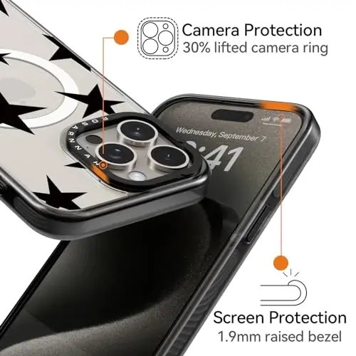 casevivid Магнитный для iPhone 15 Pro Magsafe Чехол Милый Эстетичный - Прочный Противоударный 6.6 футов Защита от падений Чехол для телефона с забавной модной пятиконечной звездой 6.1