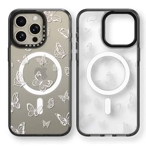 casevivid Магнитный для iPhone 15 Pro Magsafe Чехол Милый Эстетичный - Прочный Ударопрочный Чехол для телефона при падении с высоты 6,6 футов с забавной модной бабочкой 6,1 дюйма Черный 