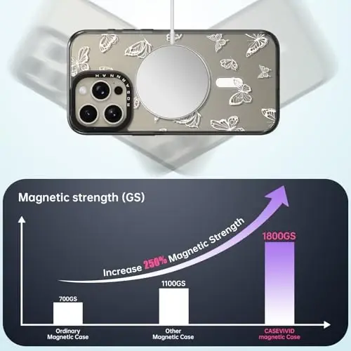 casevivid Магнитный для iPhone 15 Pro Magsafe Чехол Милый Эстетичный - Прочный Ударопрочный Чехол для телефона при падении с высоты 6,6 футов с забавной модной бабочкой 6,1 дюйма Черный - 2