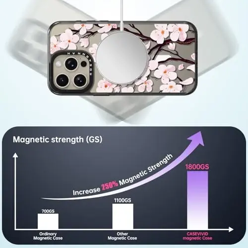 casevivid Магнитный для iPhone 15 Pro Max Magsafe Чехол милый эстетичный - Прочный ударопрочный 6.6 футов падение удар телефон Чехол крышка с забавной модной вишневым цветом 6.7
