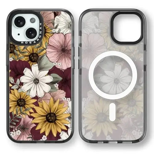 casevivid Manyetik iPhone 15 Magsafe Kılıfı Sevimli Estetik - Dayanıklı Darbeye Dayanıklı 2 m Düşme Etkili Telefon Kılıfı Komik Moda Ayçiçeği 15,5 cm Siyah 