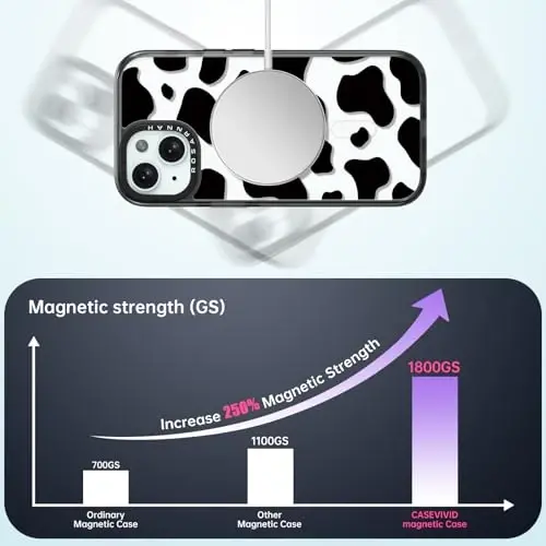 casevivid Magnetic for iPhone 15 Magsafe Case Cute Aesthetic - Durable Shockproof 6.6 ft Drop Impact Phone Case Cover with Funny Fashion Milk Cow Print 6.1