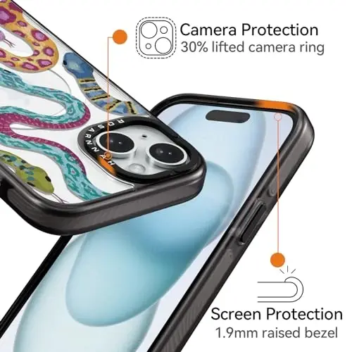 casevivid Magnetic for iPhone 15 Magsafe Case Cute Aesthetic - Durable Shockproof 6.6 ft Drop Impact Phone Case Cover with Funny Fashion Snake 6.1