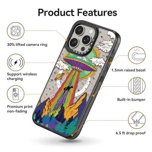 casevivid Magnetic for iPhone 15 Pro Magsafe Case Cute Aesthetic - Durable Shockproof 6.6 ft Drop Impact Phone Case Cover with Funny Fashion UFO 6.1