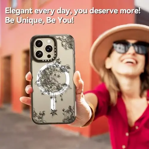 casevivid Manyetik iPhone 15 Pro Max Magsafe Kılıf Sevimli Estetik - Komik Moda Ay ile Dayanıklı Darbeye Dayanıklı 6.7