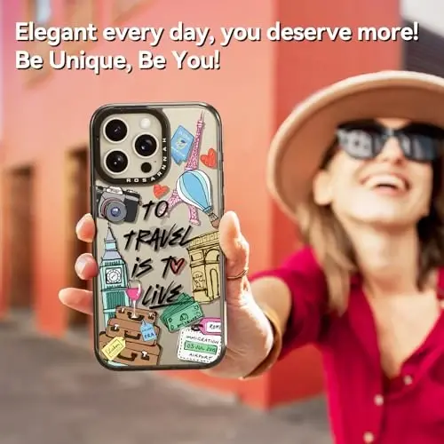 casevivid Совместимо с чехлом для iPhone 15 Pro Max, милый эстетичный прочный ударопрочный чехол для телефона с защитой от падения с высоты 6,6 футов, с забавной модной надписью To Travel is to Live, 6,7 дюйма, черный 