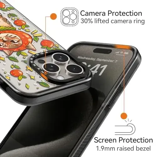 casevivid Совместимый чехол для iPhone 15 Pro Max Cute Aesthetic - Прочный противоударный чехол для телефона с защитой от падения с высоты 2 м, с забавным модным котиком, 6,7 дюйма, черный - 3