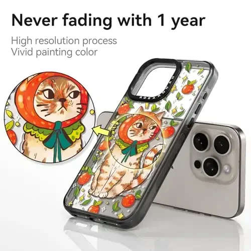 casevivid Совместимый чехол для iPhone 15 Pro Max Cute Aesthetic - Прочный противоударный чехол для телефона с защитой от падения с высоты 2 м, с забавным модным котиком, 6,7 дюйма, черный - 4