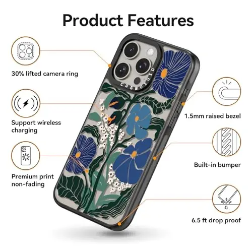 casevivid Compatible for iPhone 15 Pro Max Case Cute Aesthetic - Durable Shockproof 6.6 ft Drop Impact Phone Case Cover with Funny Fashion Passiflora Caerulea 6.7