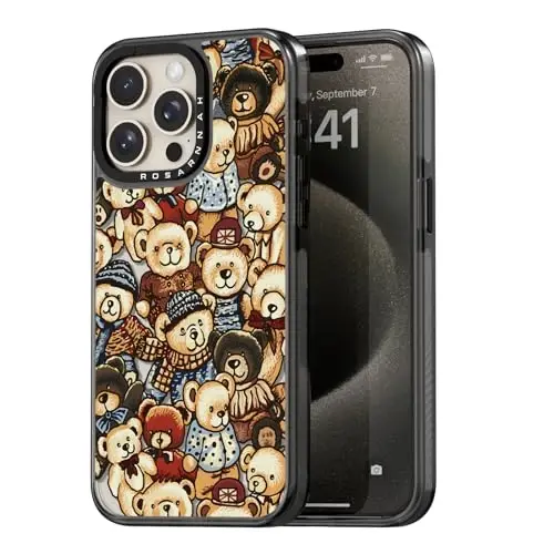 casevivid Совместимый с чехлом для iPhone 15 Pro Милый эстетичный — прочный ударопрочный чехол для телефона при падении с высоты 2 м с забавным модным медведем 6,1 дюйма Черный 