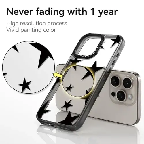 casevivid Совместимый с iPhone 15 Pro Чехол Милый Эстетичный - Прочный Противоударный Чехол для Телефона с Защитой от Падения с высоты 2 м и Забавной Модной Пятиконечной Звездой 6.1