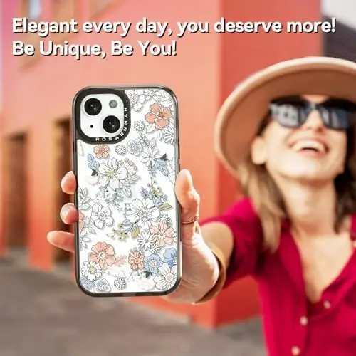 casevivid Uyumlu iPhone 15 Kılıfı Sevimli Estetik - Dayanıklı Darbeye Dayanıklı 6.6 ft Düşme Darbesi Telefon Kılıfı Koruması Komik Moda Güzel Çiçek 6.1