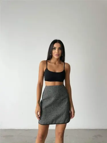 CASHMERE MINI SKIRT - Black - 1