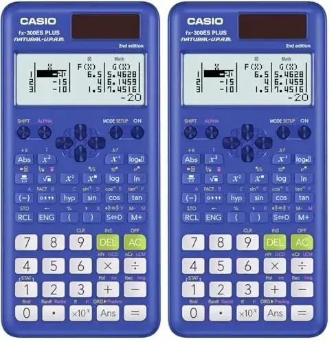 Casio fx-300ES Plus 2nd Edition – Standart ilmiy kalkulyator | 262 funksiya, tabiiy darslik displeyi℠ | O'rta maktab, o'rta maktab matematikasi, statistika va algebra uchun ideal | Moviy (2 dona) - CASIO
