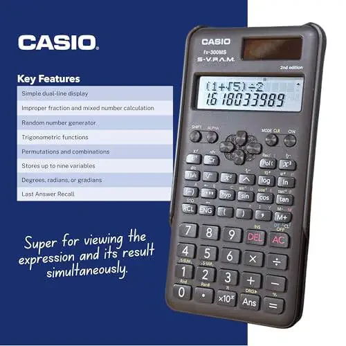 Casio fx-300MS Plus 2nd Edition – Standard Scientific Calculator with 2-Line Display | 10-Digit LCD, Trig, Stats, Fractions | Ideal for High School Algebra, Trigonometry & Test Prep - 3