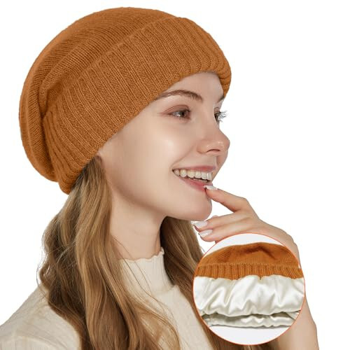 CasModazoneere Blend Satin Lined Beanie Hat Wool Winter Hats for Women Men Cuffed Hat Silk Lining Slouchy Beanie Women Knit Hat - 1