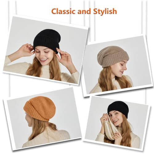 CasModazoneere Blend Satin Lined Beanie Hat Wool Winter Hats for Women Men Cuffed Hat Silk Lining Slouchy Beanie Women Knit Hat - 6