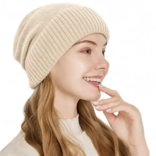 CasModazoneere Blend Satin Lined Beanie Hat Wool Winter Hats for Women Men Cuffed Hat Silk Lining Slouchy Beanie Women Knit Hat - 3