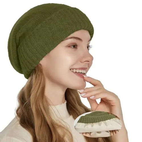 CasModazoneere Blend Satin Lined Beanie Hat Wool Winter Hats for Women Men Cuffed Hat Silk Lining Slouchy Beanie Women Knit Hat - 6