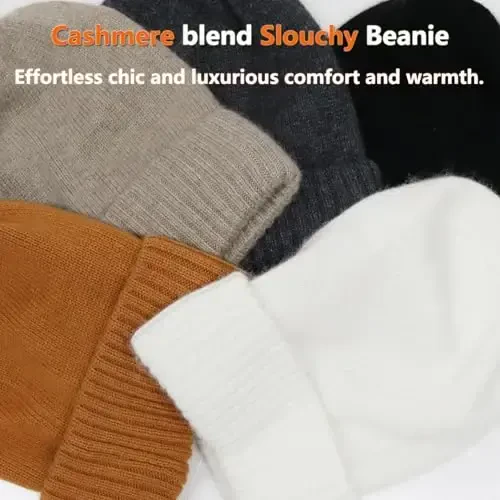 CasModazoneere Blend Satin Lined Beanie Hat Wool Winter Hats for Women Men Cuffed Hat Silk Lining Slouchy Beanie Women Knit Hat - 4
