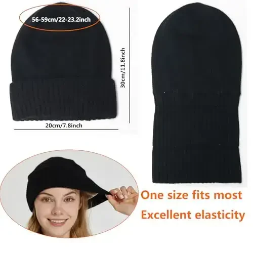 CasModazoneere Blend Satin Lined Beanie Hat Wool Winter Hats for Women Men Cuffed Hat Silk Lining Slouchy Beanie Women Knit Hat - 6