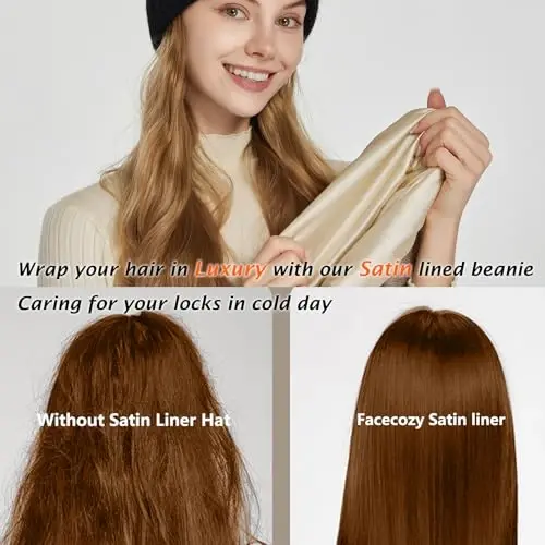 Satin Lined Beanie for Women Winter Hats for Women Men Reduce Frizz & Static Silk Lining Slouchy Beanie Women Knit Hat - 5