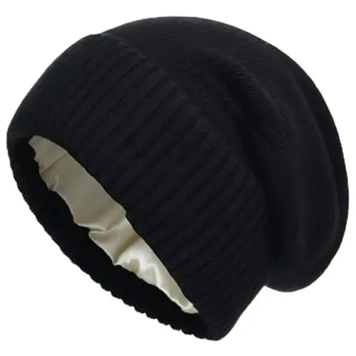 CasModazoneere Blend Satin Lined Beanie Hat Wool Winter Hats for Women Men Cuffed Hat Silk Lining Slouchy Beanie Women Knit Hat - SATIN