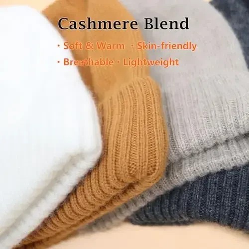 CasModazoneere Blend Satin Lined Beanie Hat Wool Winter Hats for Women Men Cuffed Hat Silk Lining Slouchy Beanie Women Knit Hat - 3