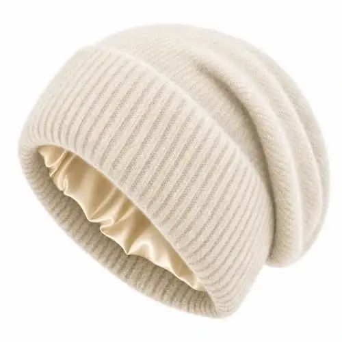 Satin Lined Beanie for Women Winter Hats for Women Men Reduce Frizz & Static Silk Lining Slouchy Beanie Women Knit Hat 