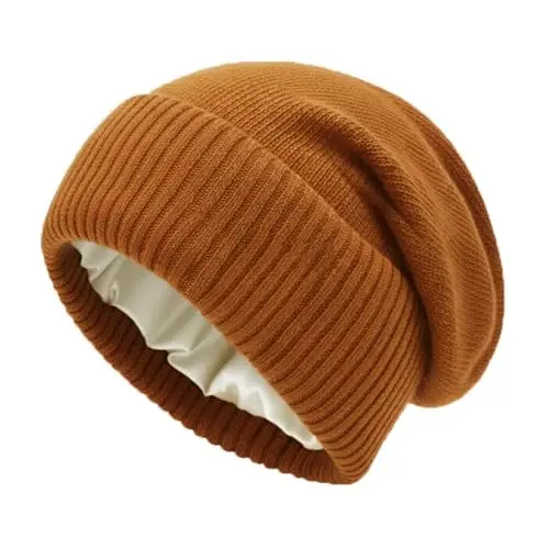 Satin Lined Beanie for Women Winter Hats for Women Men Reduce Frizz & Static Silk Lining Slouchy Beanie Women Knit Hat - 1