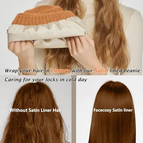 Satin Lined Beanie for Women Winter Hats for Women Men Reduce Frizz & Static Silk Lining Slouchy Beanie Women Knit Hat - 3