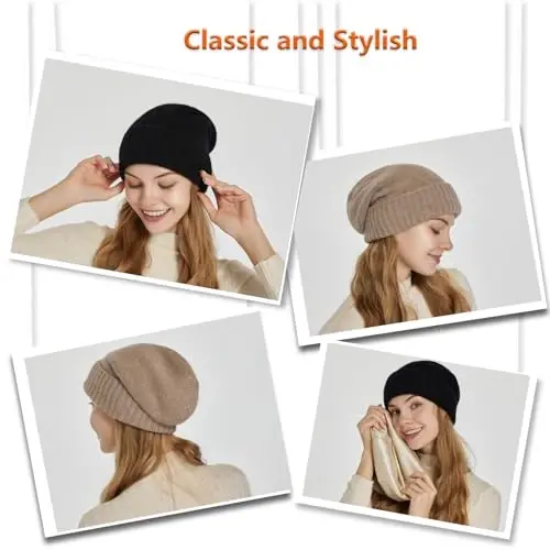 CasModazoneere Blend Satin Lined Beanie Hat Wool Winter Hats for Women Men Cuffed Hat Silk Lining Slouchy Beanie Women Knit Hat - 4
