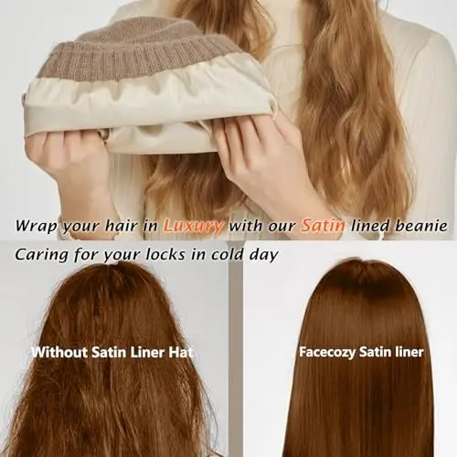 Satin Lined Beanie for Women Winter Hats for Women Men Reduce Frizz & Static Silk Lining Slouchy Beanie Women Knit Hat - SATIN (1)