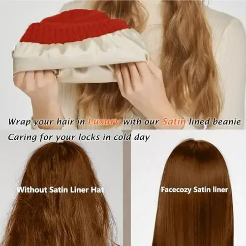 CasModazoneere Blend Satin Lined Beanie Hat Wool Winter Hats for Women Men Cuffed Hat Silk Lining Slouchy Beanie Women Knit Hat - 2