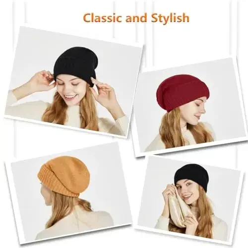 CasModazoneere Blend Satin Lined Beanie Hat Wool Winter Hats for Women Men Cuffed Hat Silk Lining Slouchy Beanie Women Knit Hat - 3