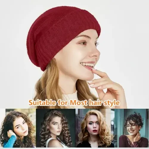 CasModazoneere Blend Satin Lined Beanie Hat Wool Winter Hats for Women Men Cuffed Hat Silk Lining Slouchy Beanie Women Knit Hat - 5