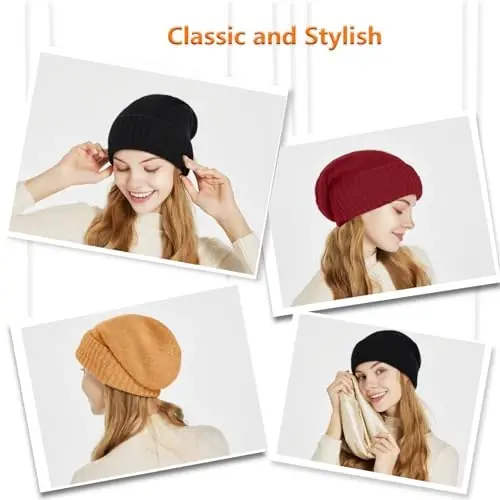 Satin Lined Beanie for Women Winter Hats for Women Men Reduce Frizz & Static Silk Lining Slouchy Beanie Women Knit Hat - 3