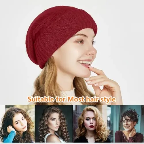 Satin Lined Beanie for Women Winter Hats for Women Men Reduce Frizz & Static Silk Lining Slouchy Beanie Women Knit Hat - 5