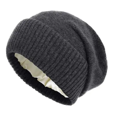 CasModazoneere Blend Satin Lined Beanie Hat Wool Winter Hats for Women Men Cuffed Hat Silk Lining Slouchy Beanie Women Knit Hat - CASHMERE