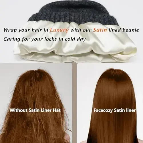 CasModazoneere Blend Satin Lined Beanie Hat Wool Winter Hats for Women Men Cuffed Hat Silk Lining Slouchy Beanie Women Knit Hat - 5