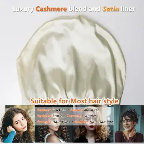 CasModazoneere Blend Satin Lined Beanie Hat Wool Winter Hats for Women Men Cuffed Hat Silk Lining Slouchy Beanie Women Knit Hat - CASHMERE (1)