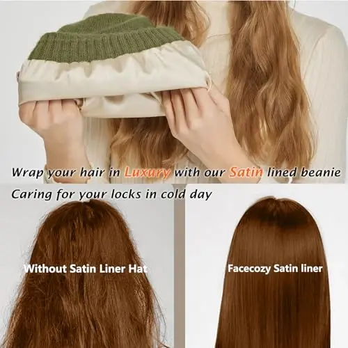 CasModazoneere Blend Satin Lined Beanie Hat Wool Winter Hats for Women Men Cuffed Hat Silk Lining Slouchy Beanie Women Knit Hat - 2