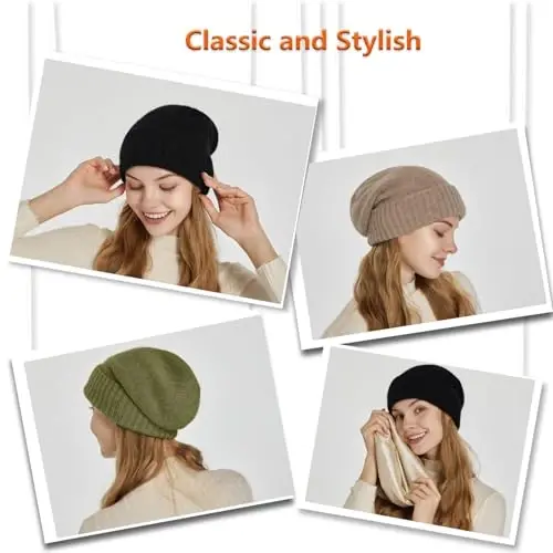 CasModazoneere Blend Satin Lined Beanie Hat Wool Winter Hats for Women Men Cuffed Hat Silk Lining Slouchy Beanie Women Knit Hat - 5