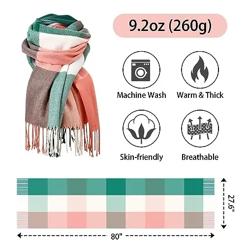 CasModazoneere Kışlık Şal - Klasik Ekose Tartan, Kadınlar için Büyük Püsküllü Eşarp - 4